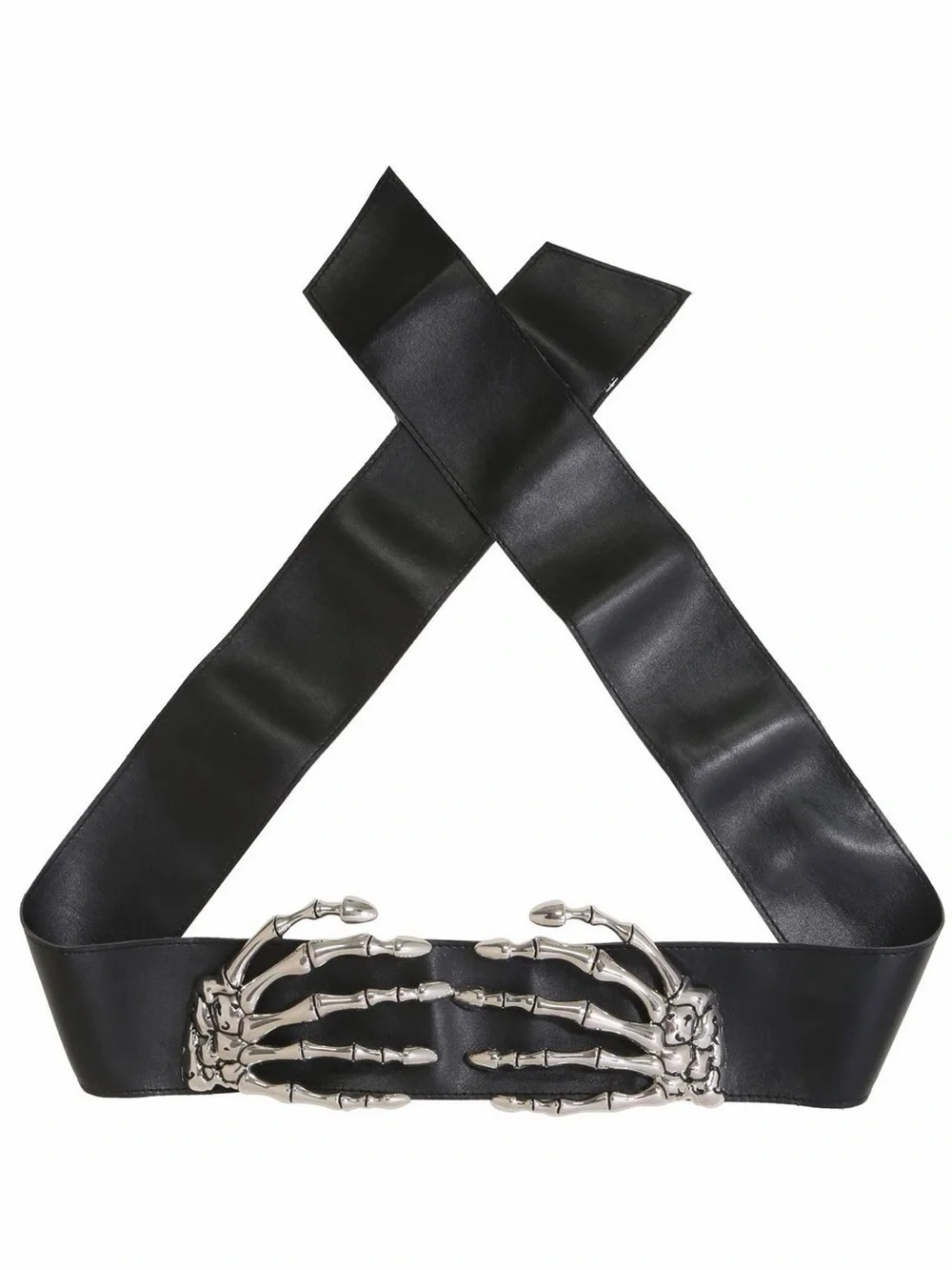 Gothic Skeleton Hands Belt Silver toned Skeleton Bones Faux Leather Tie Belt